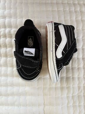 Vans Kids Black and White High-Top Strap Sneakers